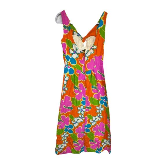 Vintage 60s Dress Malihini Hawaii Designer Collection Maxi Floral Hot Neon - Picture 3 of 15